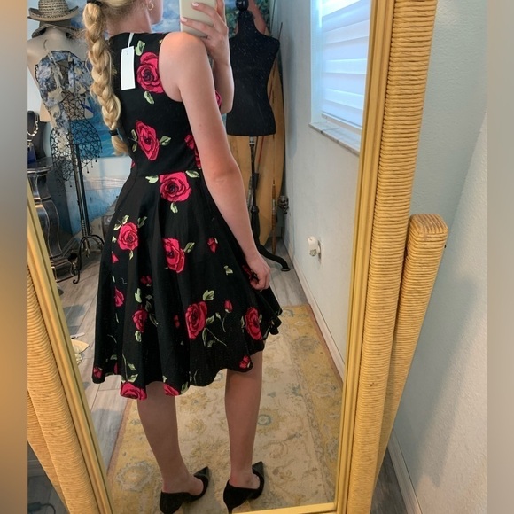 NWT Grace Karin,Black w/ Roses, Fit & Flare,No Stretch,Pure Cotton,Dress,Size M - Picture 3 of 8